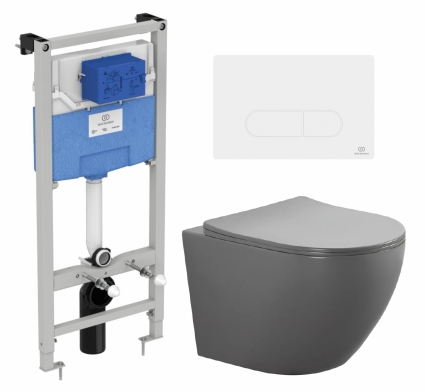 Комплект 3 в 1 инсталляция Ideal Standard +  Унитаз подвесной AQUATEK Европа AQ1901-MG + кнопка белая