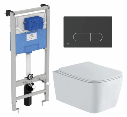 Комплект 3 в 1 инсталляция Ideal Standard +  Унитаз подвесной AQUATEK Либра New AQ1148N-00 + кнопка черная
