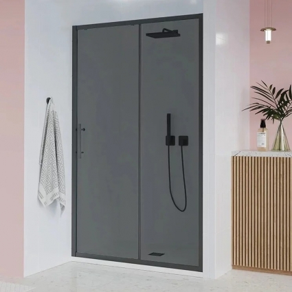 Душевая дверь в нишу Veconi Evo 100 B 170 см, профиль матовый черный, стекло матовое тонированное