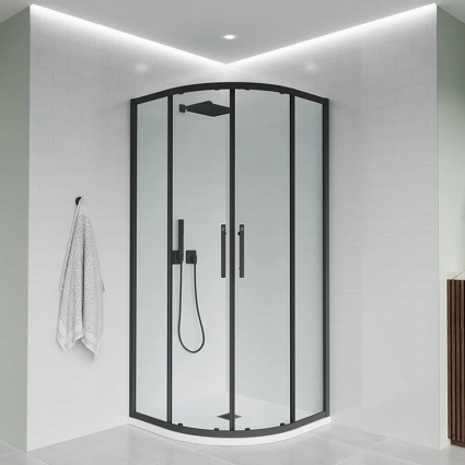 Душевой уголок Veconi Evo 200 B 100х100 см, профиль матовый черный, стекло прозрачное
