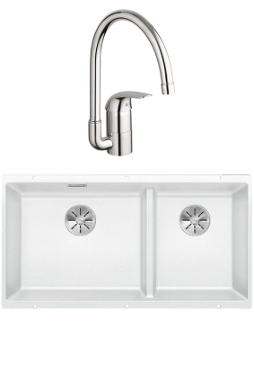 Комплект Мойка Blanco Subline 480/320-U белая + Смеситель Grohe Euroeco 32752000
