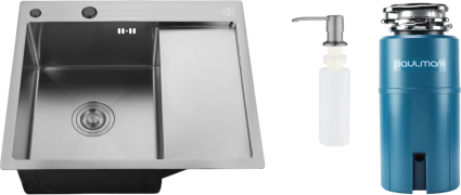 Комплект Мойка РМС MRK-5851BL-L c дозатором, графит + Измельчитель Paulmark Intenso I-500