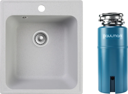 Комплект Мойка Reflection Quadra RF0243GR серая + Измельчитель Paulmark Intenso I-800