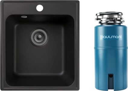 Комплект Мойка Reflection Quadra RF0243BL черная + Измельчитель Paulmark Intenso I-500