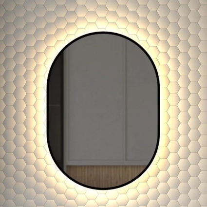Зеркало Defesto Aura DF 2933 50x70, с теплой подсветкой, без выключателя, черное