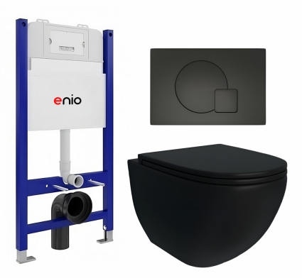 Комплект 3 в 1 инсталляция Enio Tecnico 50 + Унитаз подвесной Enio Unico BL Tornado EN4105057 + кнопка черная матовая Geometria 