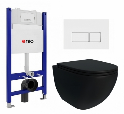 Комплект 3 в 1 инсталляция Enio Tecnico 50 + Унитаз подвесной Enio Unico BL Tornado EN4105057 + кнопка белая, окантовка хром Rettangolo 