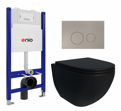 Комплект 3 в 1 инсталляция Enio Tecnico 50 + Унитаз подвесной Enio Unico BL Tornado EN4105057 + кнопка матовая нержавеющая сталь Rotondo 