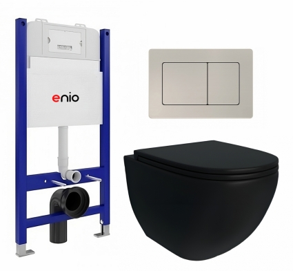 Комплект 3 в 1 инсталляция Enio Tecnico 50 + Унитаз подвесной Enio Unico BL Tornado EN4105057 + кнопка матовая нержавеющая сталь Quadro