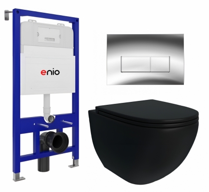 Комплект 3 в 1 инсталляция Enio Tecnico 52 + Унитаз подвесной Enio Unico BL Tornado EN4105057 + кнопка хром глянцевый Rettangolo