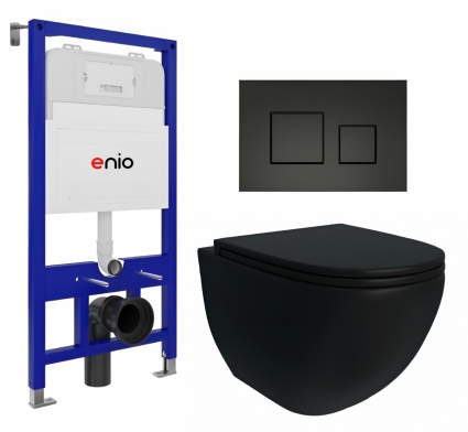 Комплект 3 в 1 инсталляция Enio Tecnico 52 + Унитаз подвесной Enio Unico BL Tornado EN4105057 + кнопка черная матовая Cubo