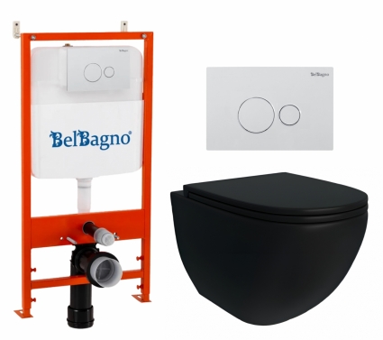 Комплект 3 в 1 инсталляция BelBagno BB026/BB082BL + Унитаз подвесной Enio Unico BL Tornado EN4105057 + кнопка белая глянцевая