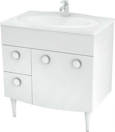 Тумба для комплекта Triton Лира 80 L, 2 двери, 2 ящика, белая