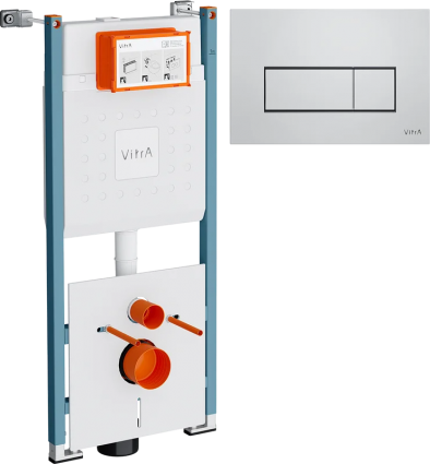 Комплект Инсталляция VitrA V-Fix Core 732-5800-01PV крепление к полу и стене, с регулировкой по высоте, с шумоизоляцией + Кнопка Root Square 740-2380 хром