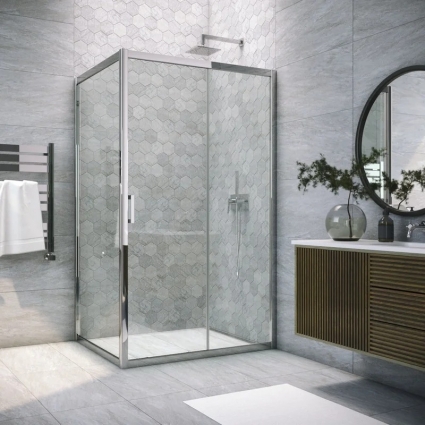 Душевой уголок Vegas Glass ZP+ZPV Tur Novo h190 100*80 08 01 профиль глянцевый хром, стекло прозрачное