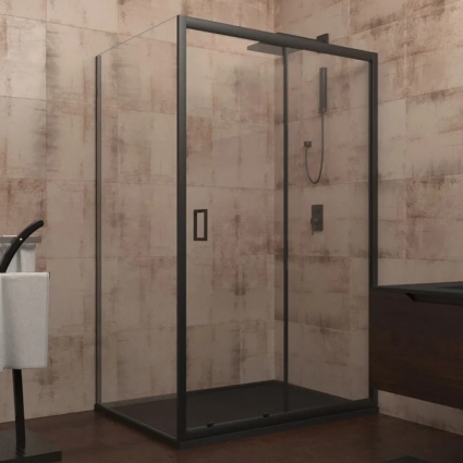 Душевой уголок Veconi Rovigo RV-040B 120х80 см, профиль матовый черный, стекло прозрачное