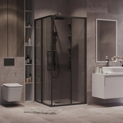 Душевой уголок Grossman Cosmo 300.K33.02.8080.21.10 80х80 см, профиль матовый черный, стекло тонированное