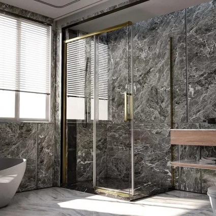 Душевой уголок Veconi Premium Trento PTC-SP-40G 150x100, профиль брашированное золото, стекло прозрачное