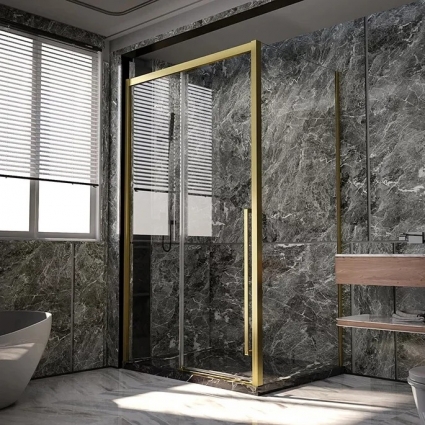 Душевой уголок Veconi Premium Trento PTC-SP-30G 150x90, профиль брашированное золото, стекло прозрачное