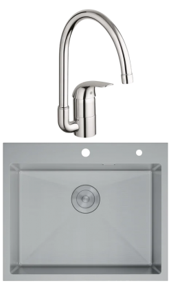 Комплект Мойка D&K DKS604504 сатин + Смеситель Grohe Euroeco 32752000