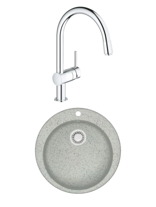 Комплект Мойка Azario Vital 00078348 светло-серая + Смеситель Grohe Minta 3291800E хром