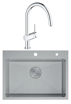 Комплект Мойка D&K DKS605004 сатин + Смеситель Grohe Minta 3291800E хром