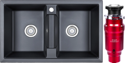 Комплект Мойка Granula 8101, шварц + Измельчитель Emar ATC-WZB390A Compact