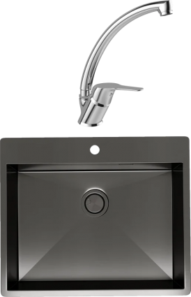 Комплект Мойка Reflexion Iseo RX2260BL оружейная сталь + Смеситель MEGA Mega MG-BMK016 хром