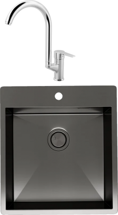 Комплект Мойка Reflexion Iseo RX2246BL оружейная сталь + Смеситель MEGA Snow MG-SH03 хром