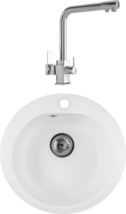 Комплект Мойка Reflexion Core RX1350WH белая + Смеситель MEGA Life MG-TK06 хром