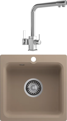 Комплект Мойка Reflection Base RX0743SD песочная + Смеситель MEGA Life MG-TK06 хром
