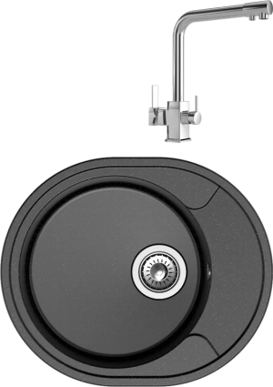 Комплект Мойка Reflection Allonge RF0658BL черная + Смеситель MEGA Life MG-TK06 хром