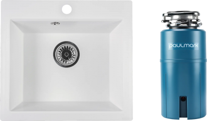 Комплект Мойка Reflexion Mini RX1150WH белая + Измельчитель Paulmark Intenso I-500