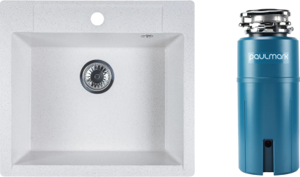 Комплект Мойка Reflexion Cubi RX1555WH белая + Измельчитель Paulmark Intenso I-800