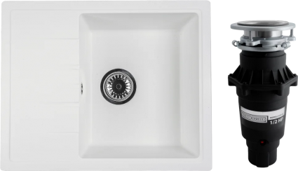 Комплект Мойка Reflexion Plato RX1457WH белая + Измельчитель Bone Crusher BC 810-SL Slim Line