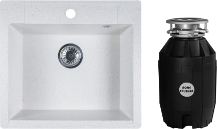 Комплект Мойка Reflexion Cubi RX1555WH белая + Измельчитель Bone Crusher BC 810-AS
