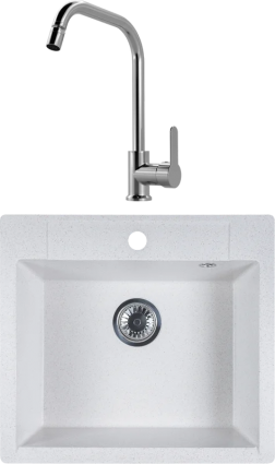 Комплект Мойка Reflexion Cubi RX1555WH белая + Смеситель MEGA City MG- ZRV104 хром
