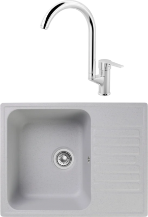 Комплект Мойка Reflection Prima RF0460GR серая + Смеситель MEGA Snow MG-SH03 хром