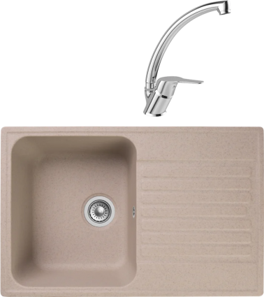 Комплект Мойка Reflection Bolero RF0574BE бежевая + Смеситель MEGA Mega MG-BMK016 хром