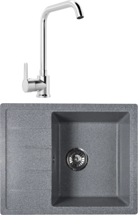 Комплект Мойка Reflexion Plato RX1457GR гравий + Смеситель MEGA Ege MG-PL10 хром