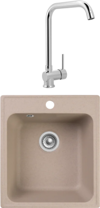 Комплект Мойка Reflection Quadra RF0243BE бежевая + Смеситель MEGA Didim MG-CM107 хром