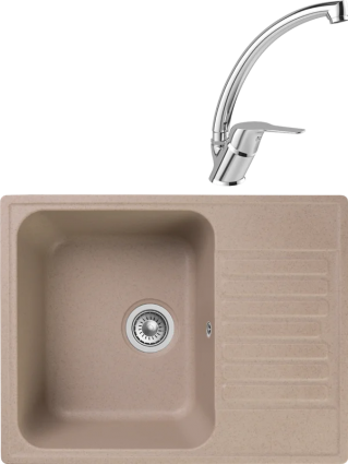 Комплект Мойка Reflection Prima RF0460BE бежевая + Смеситель MEGA Mega MG-BMK016 хром