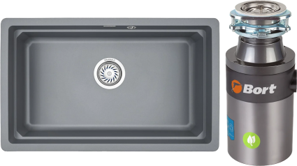 Комплект Мойка Granula Kitchen Space 7303U, алюминиум + Измельчитель Bort Titan 4000 Control