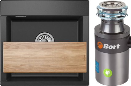 Комплект Мойка Granula Estetica 5201, черный + Измельчитель Bort Titan 4000 Control