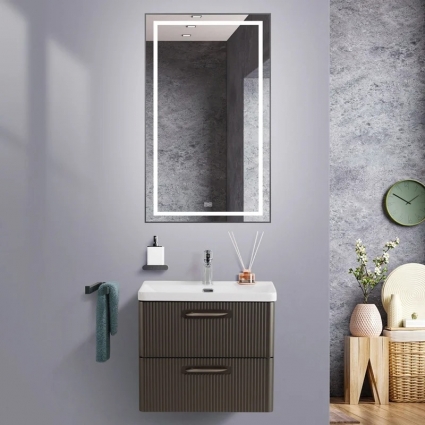 Мебель для ванной комнаты BelBagno Due 50 подвесная, 2 ящика, оружейная сталь