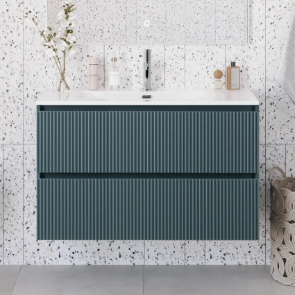 Тумба под раковину без столешницы BelBagno Uno-mini 100 подвесная, 2 ящика, матовая голубая