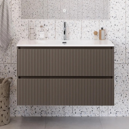 Тумба под раковину без столешницы BelBagno Uno-mini 100 подвесная, 2 ящика, матовая бежевая