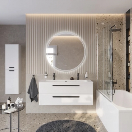 Мебель для ванной комнаты Cezares Eco Cer-N 120 bianco lucido, раковина Eco 120-1-2, ручки черные матовые