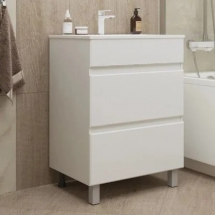 Тумба с раковиной Mixline Брикс 60 2 ящика, глянцевая белая, раковина Breeze 60