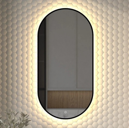 Зеркало Defesto Aura DF 2934S 50x100 с теплой подсветкой, сенсорный выключатель, черное